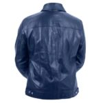 Men's Blue Premium Leather Trucker Jacket