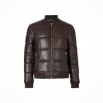 Men's Brown Leather Puffer Jacket
