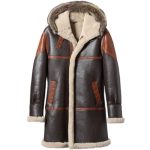 Vintage Style Hooded Shearling Leather Coat