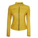 Women’s Yellow Cafe Racer Leather Jacket
