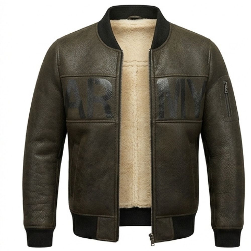 B3 Army Grey Lambskin Shearling Leather Jacket