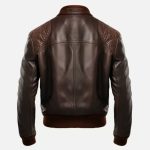 Coffee Brown Leather Bomber Jacket