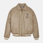 Football World Cup Cream Baseball Leather Jacket