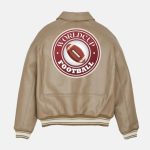 Football World Cup Cream Baseball Leather Jacket