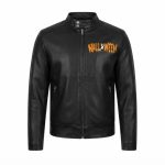 Halloween Pumpkin Witch Black Leather Moto Jacket
