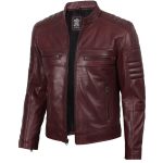 Men’s Cafe Racer Burgundy Leather Jacket