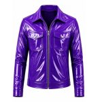 Men’s Purple Glossy PU Leather Jacket