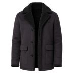 Navy Blue Suede Leather Coat