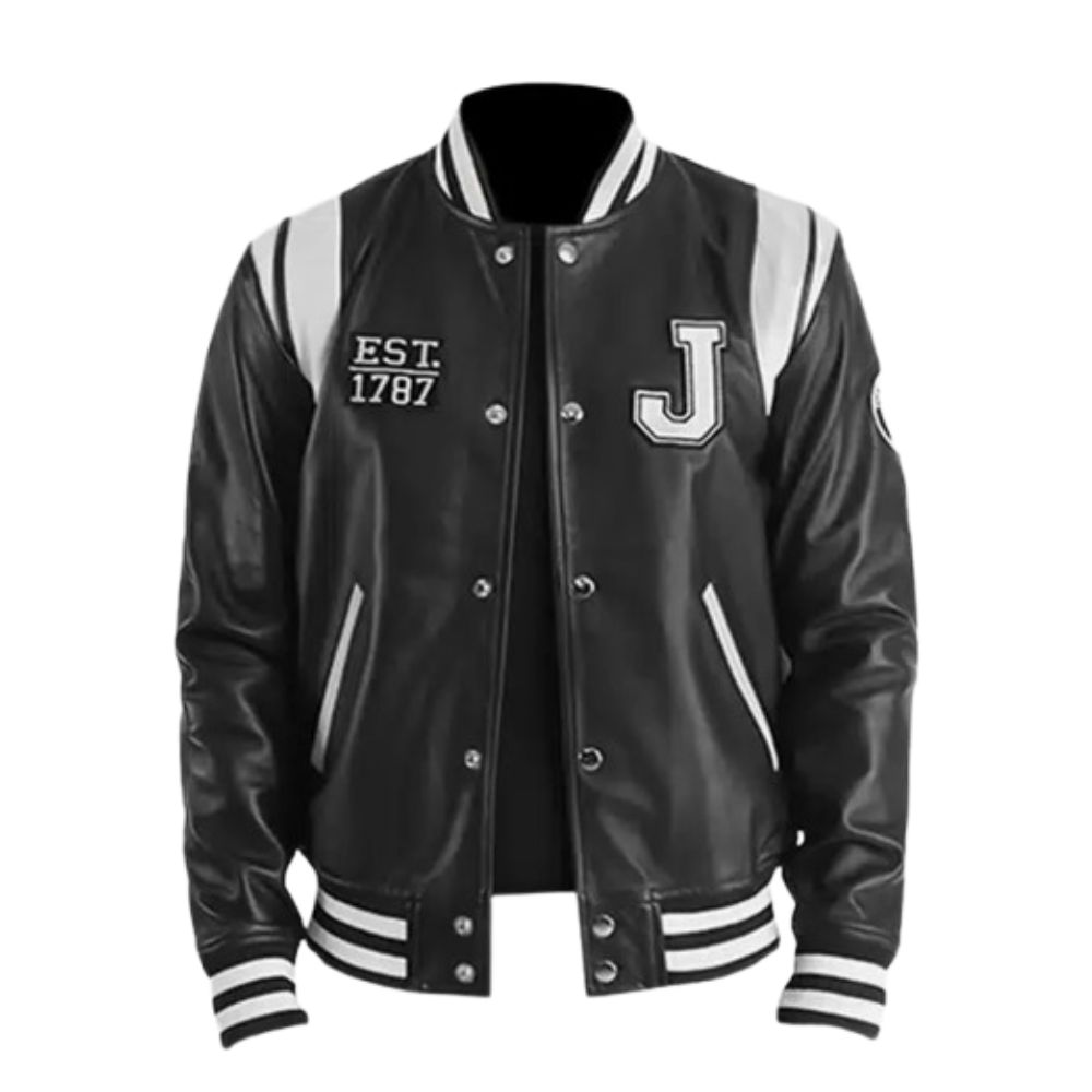 New Jersey Black Varsity Leather Jacket New Jersey Black Varsity Leather Jacket