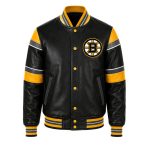 NHL Boston Bruins Black Varsity Leather Jacket