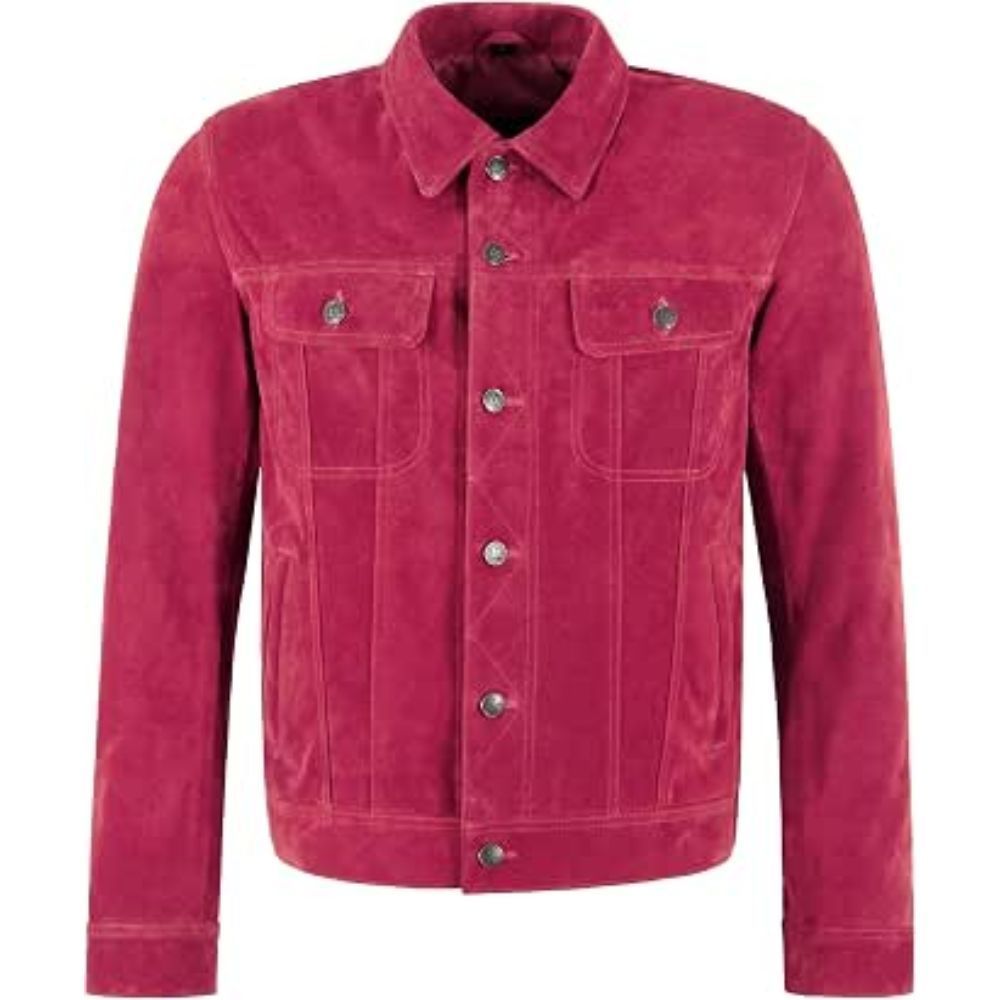 Pink Suede Leather Trucker Jacket Pink Suede Leather Trucker Jacket