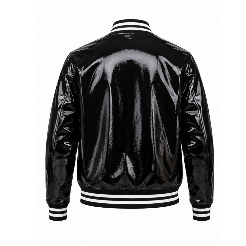 Premium Black Patent Leather Varsity Jacket