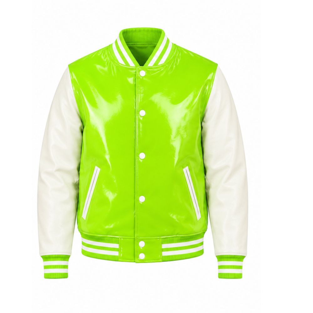 Premium Green Patent Leather Varsity Jacket