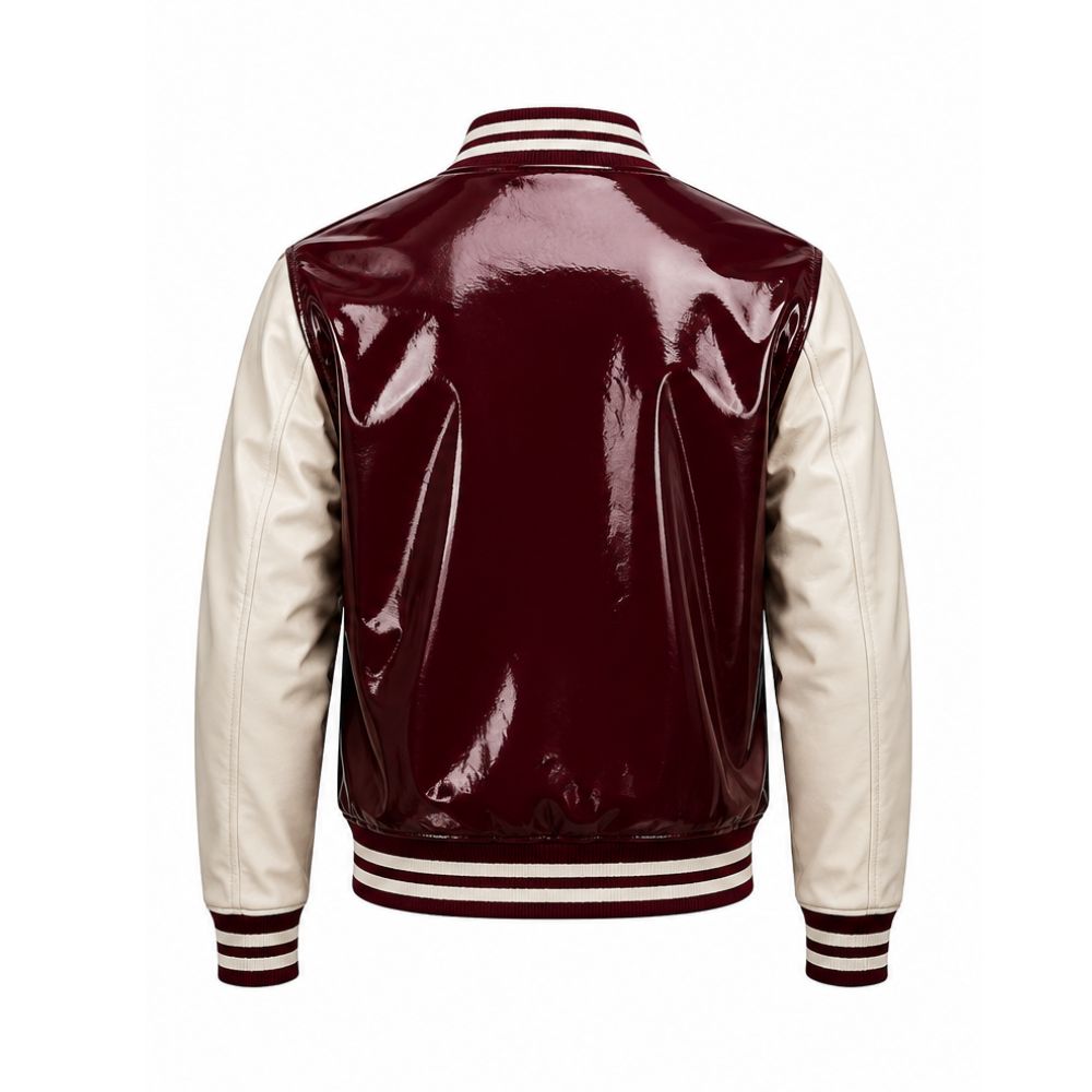 Premium Maroon Patent Leather Varsity Jacket