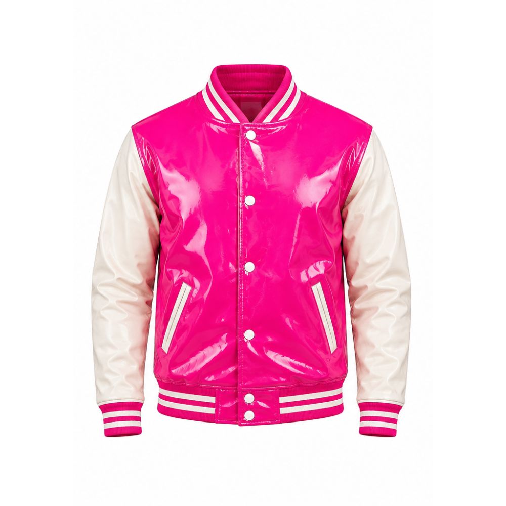 Premium Pink Patent Leather Varsity Jacket