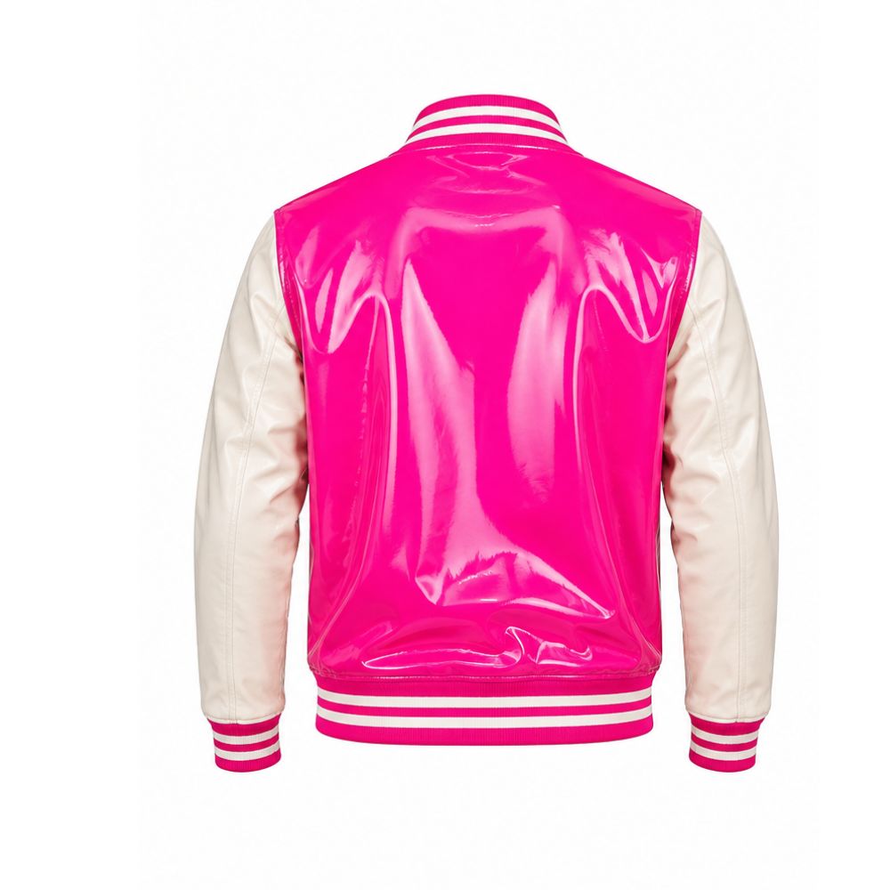 Premium Pink Patent Leather Varsity Jacket