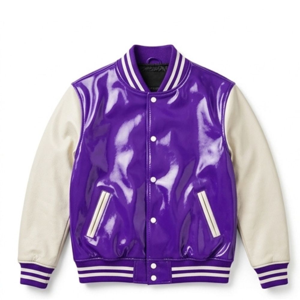 Premium Purple Patent Leather Varsity Jacket