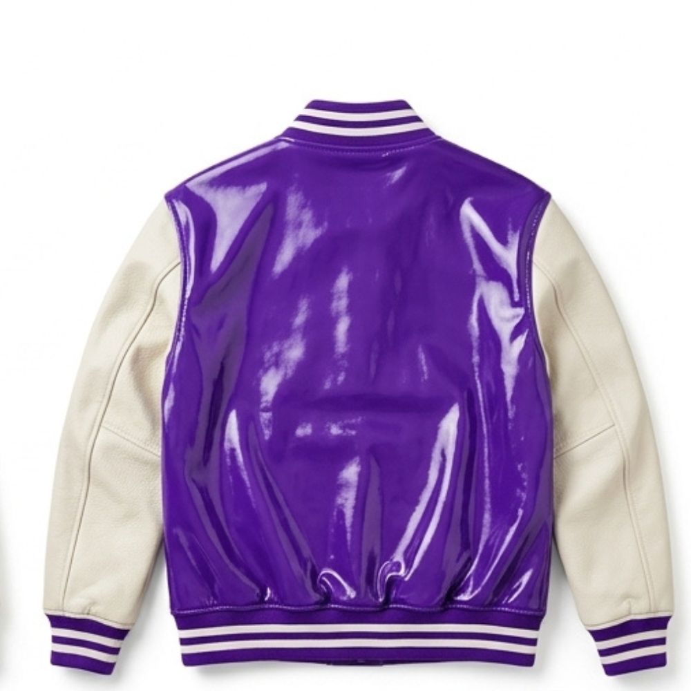 Premium Purple Patent Leather Varsity Jacket
