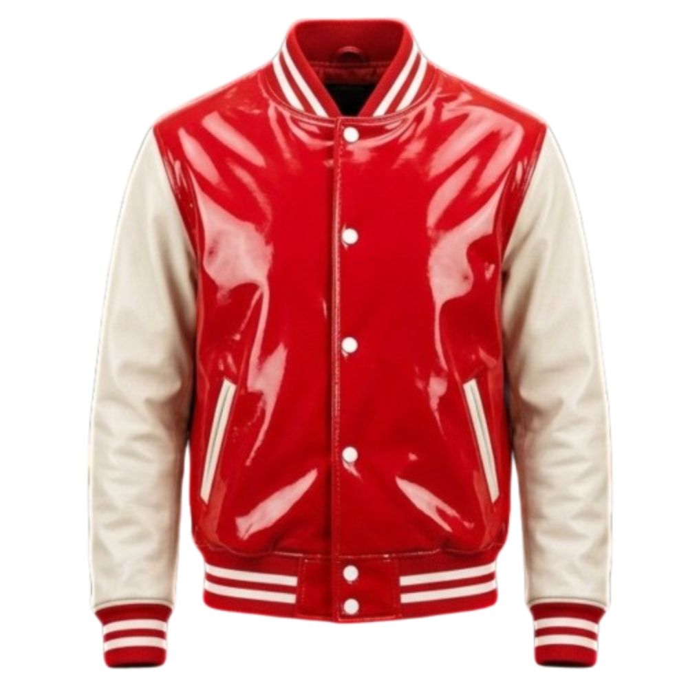 Premium Red Patent Leather Varsity Jacket
