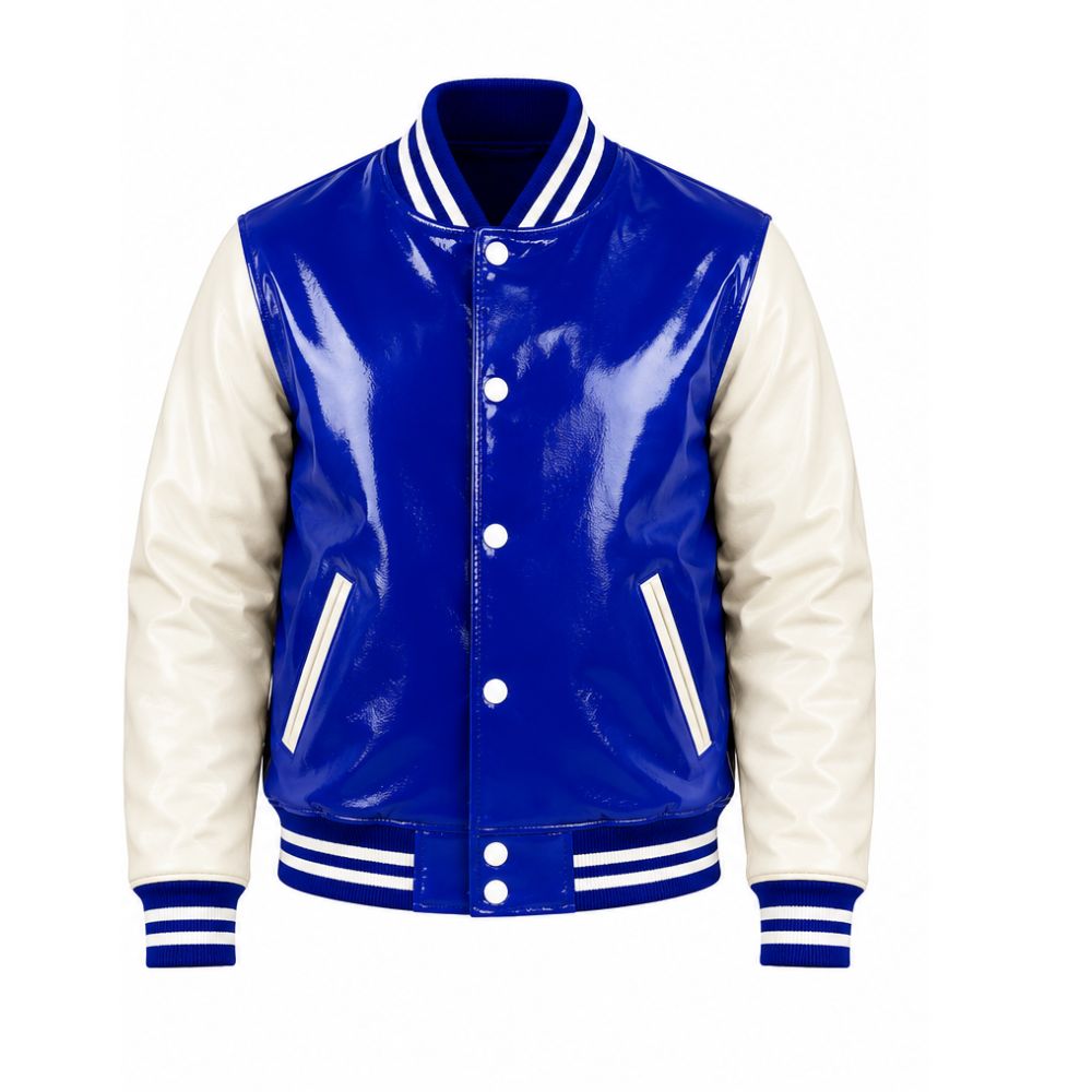 Premium Royal Patent Leather Varsity Jacket