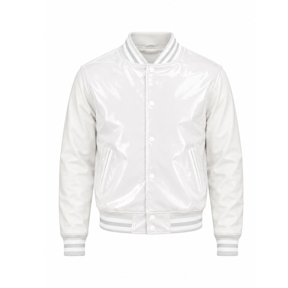 Premium White Patent Leather Varsity Jacket