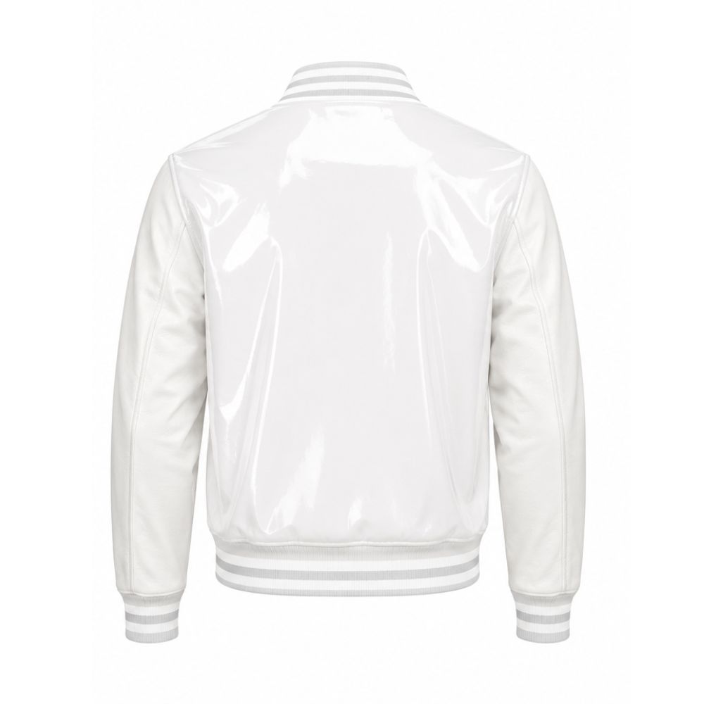 Premium White Patent Leather Varsity Jacket