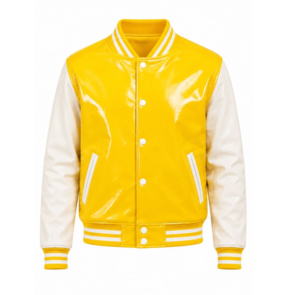 Premium Yellow Patent Leather Varsity Jacket