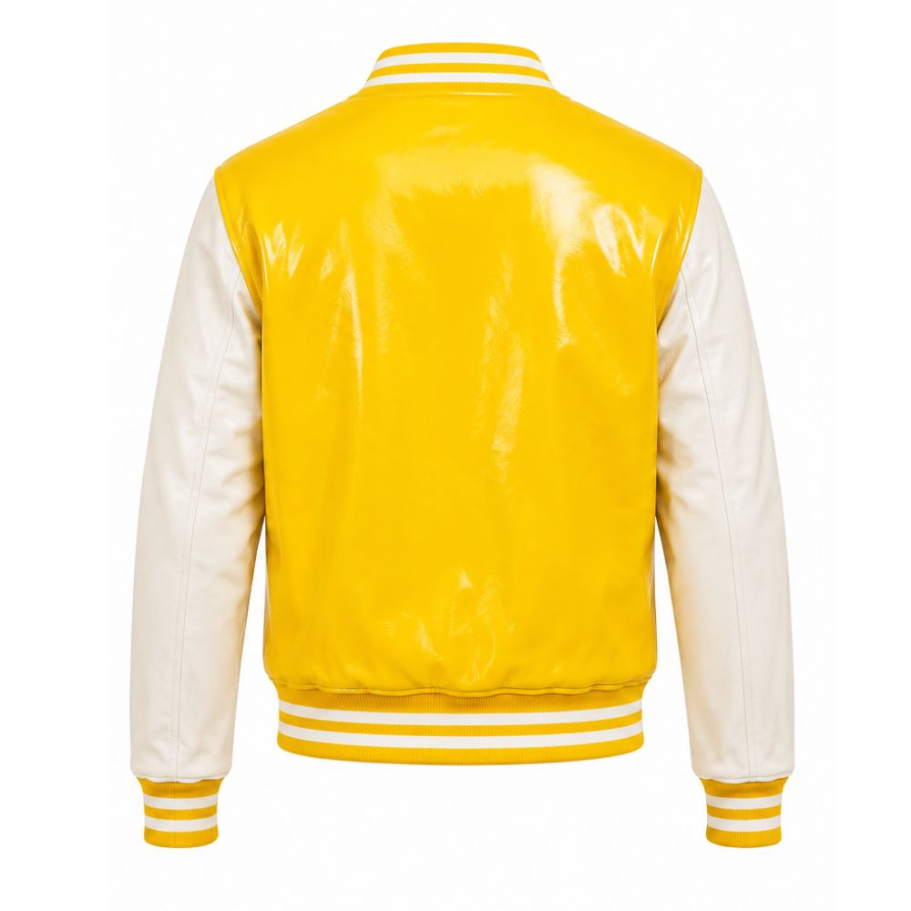 Premium Yellow Patent Leather Varsity Jacket