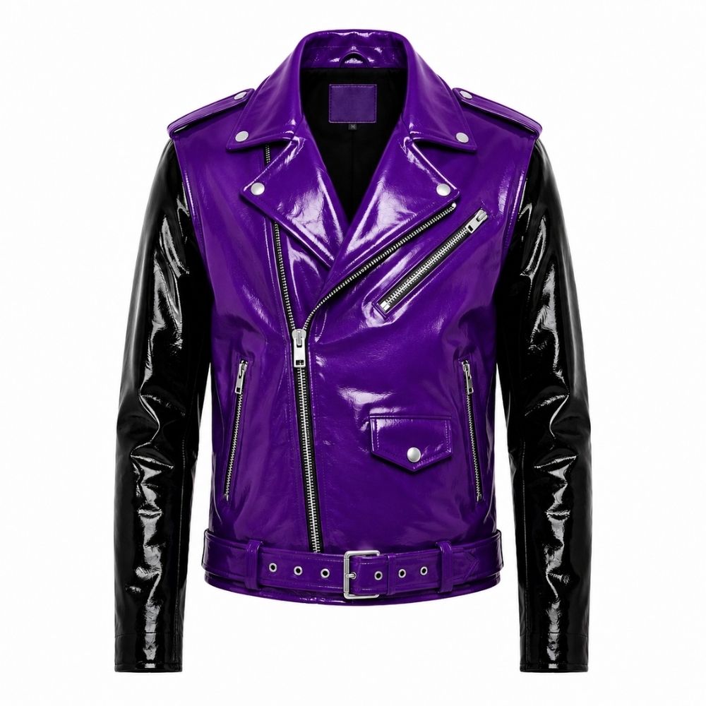 Purple and Black Patent Leather Biker Jacket