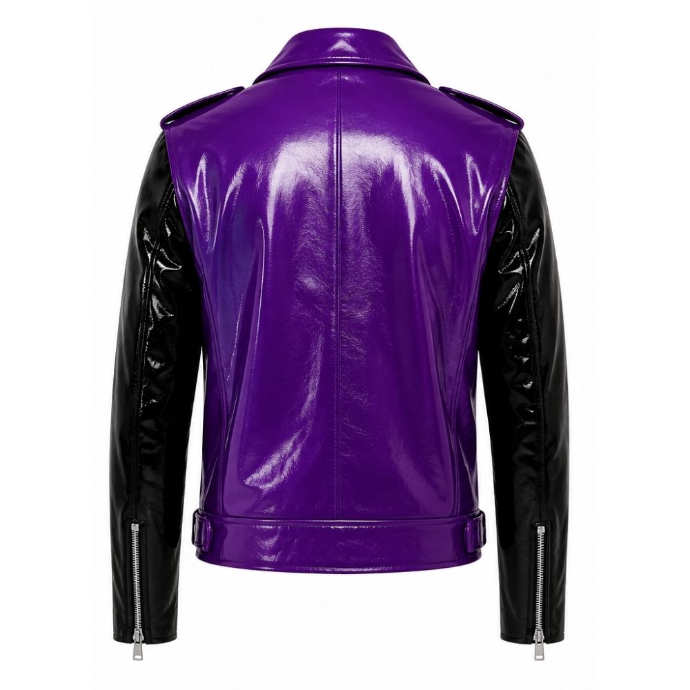 Purple and Black Patent Leather Biker Jacket