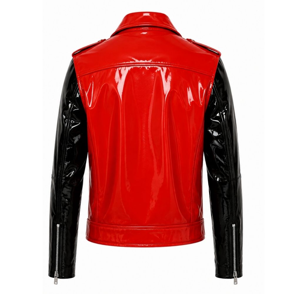 Red and Black Patent Leather Biker Jacket