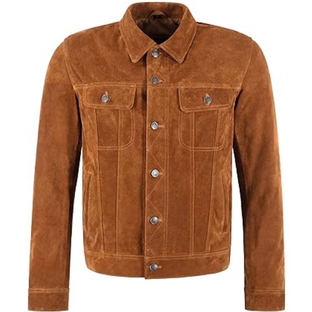 Tan Suede Leather Trucker Jacket Tan Suede Leather Trucker Jacket