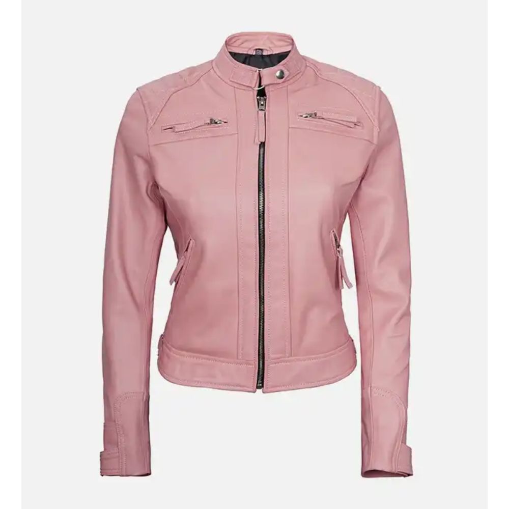 Women’s Baby Pink Cafe Racer Leather Jacket Women’s Baby Pink Cafe Racer Leather Jacket