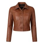 Women’s Cognac Brown Cropped Leather Jacket