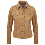 Women’s Light Tan Suede Leather Trucker Jacket