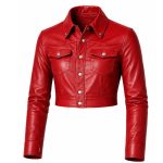 Women’s Red Cropped Leather Jacket